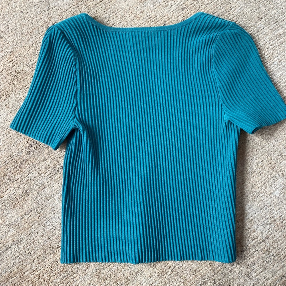 Madewell Teal Ribbed Scoop-Neck Crop Top - Picture 2 of 4